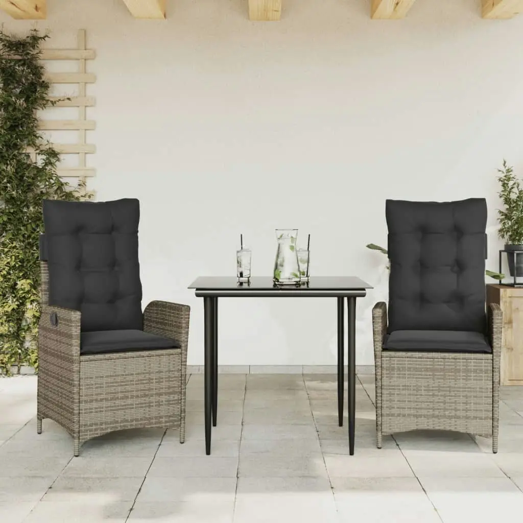 3 Piece Garden Dining Set with Cushions Grey Poly Rattan 3213214