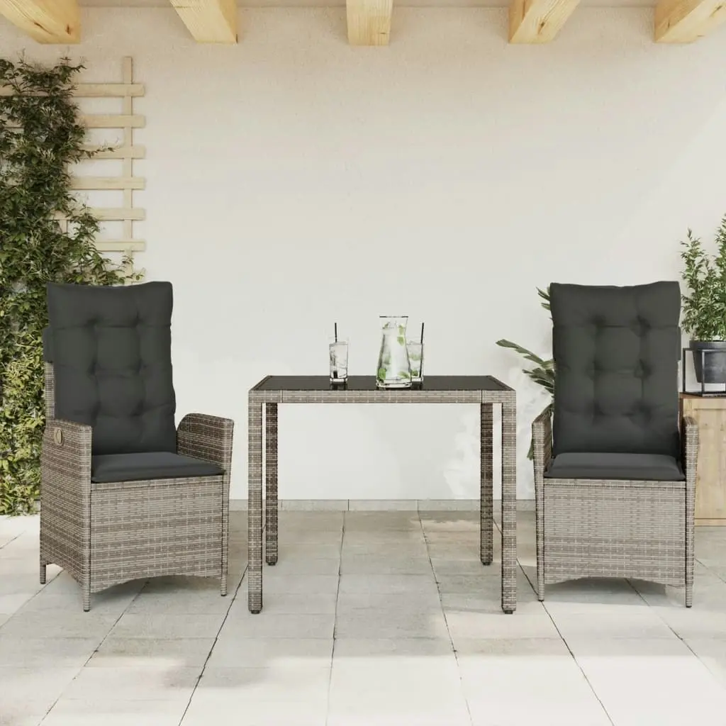 3 Piece Garden Dining Set with Cushions Grey Poly Rattan 3213076