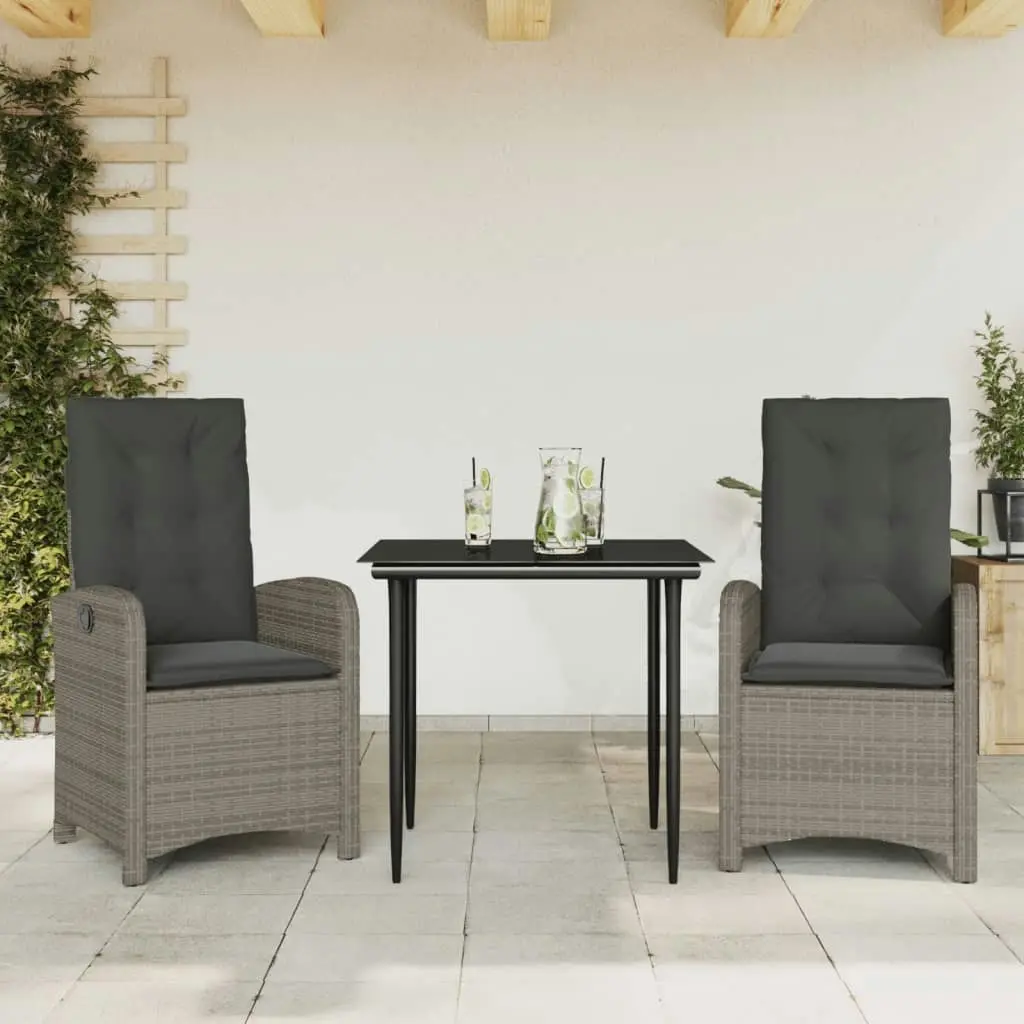 3 Piece Garden Dining Set with Cushions Grey Poly Rattan 3212350