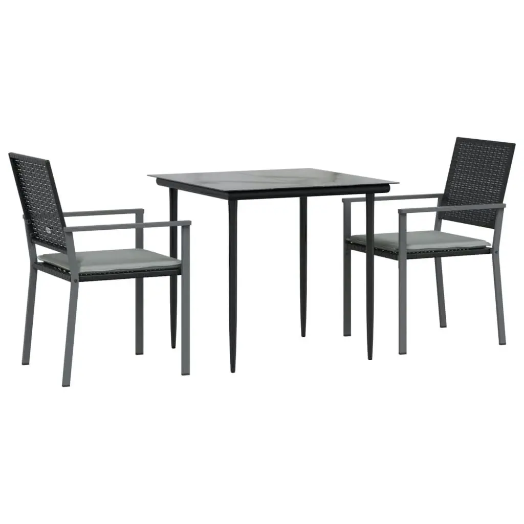 3 Piece Garden Dining Set with Cushions Poly Rattan and Steel 3187001