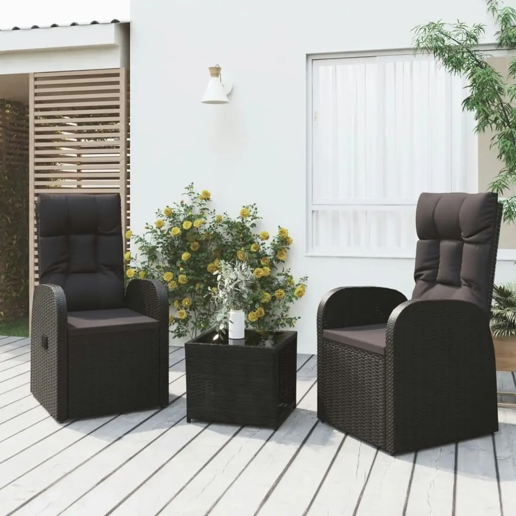 3 Piece Garden Lounge Set Black Poly Rattan&Steel 3157659