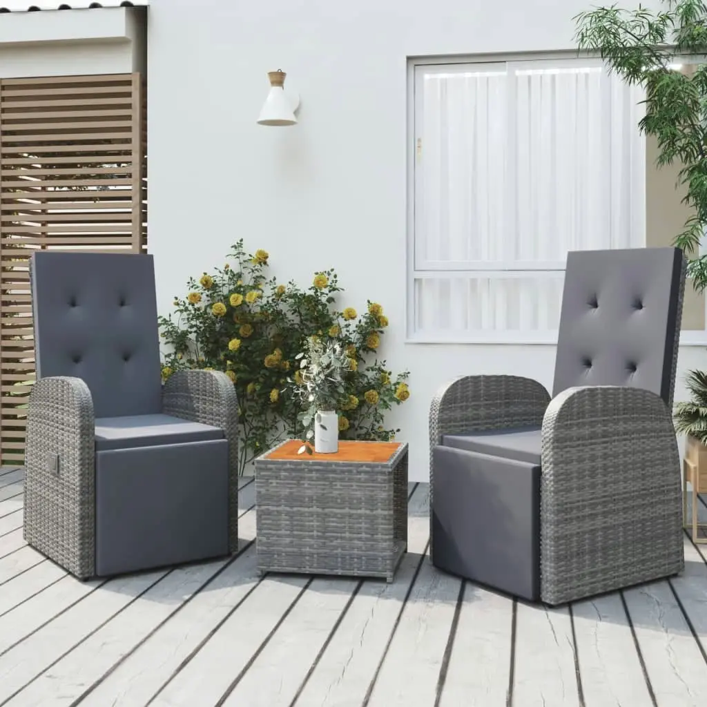 3 Piece Garden Lounge Set Grey Poly Rattan&Solid Wood Acacia 3157656