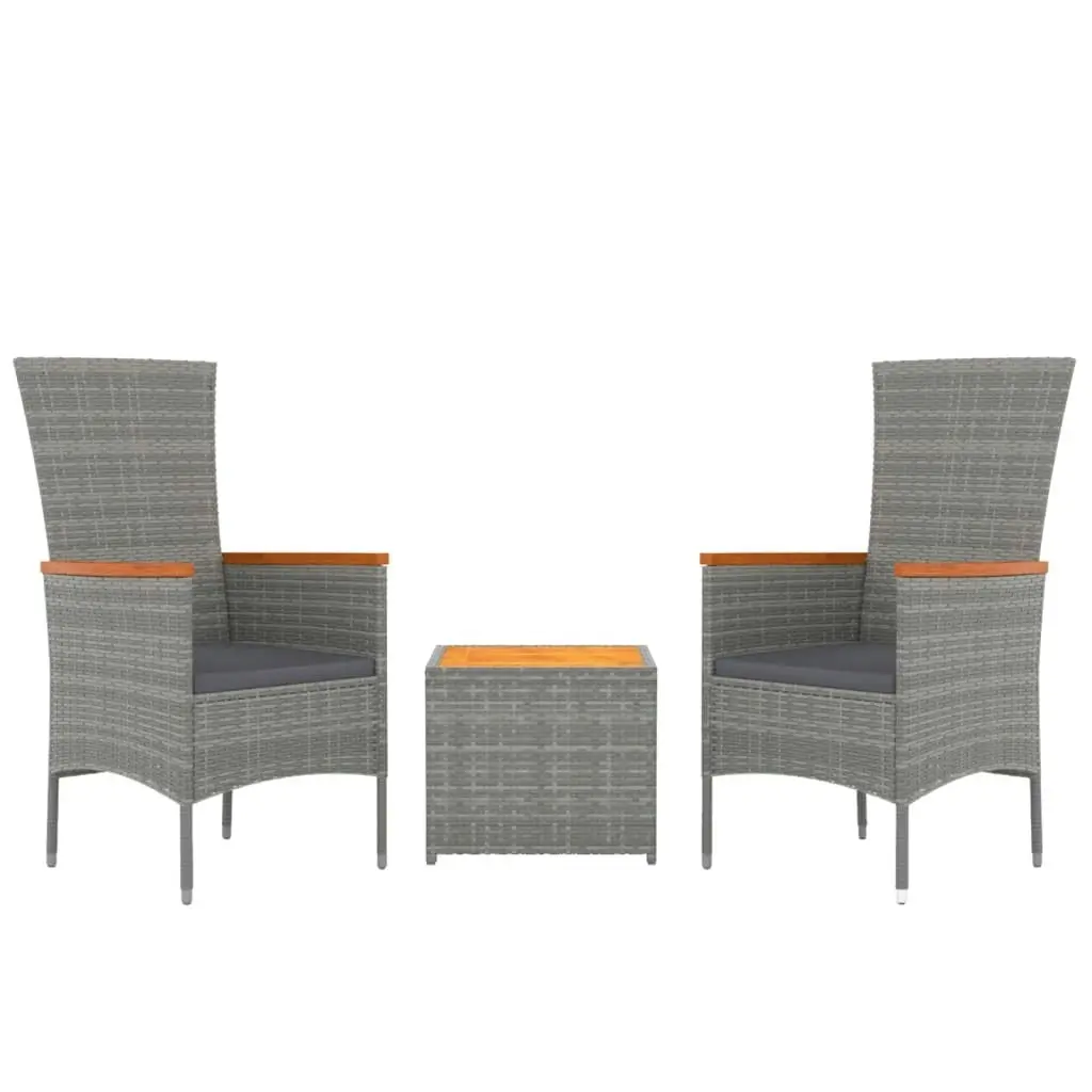 3 Piece Garden Lounge Set Grey Poly Rattan&Solid Wood Acacia 3157652