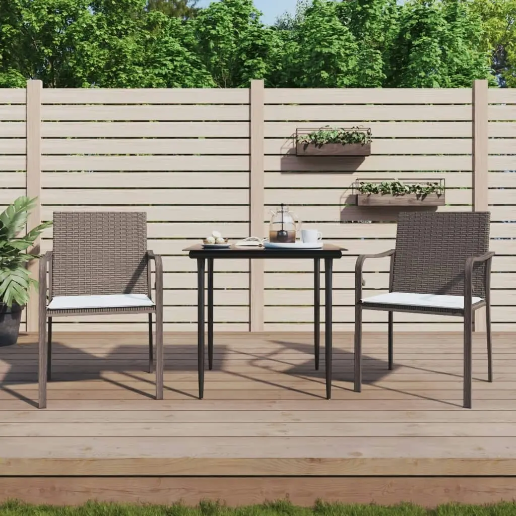 3 Piece Garden Dining Set with Cushions Poly Rattan and Steel 3186937