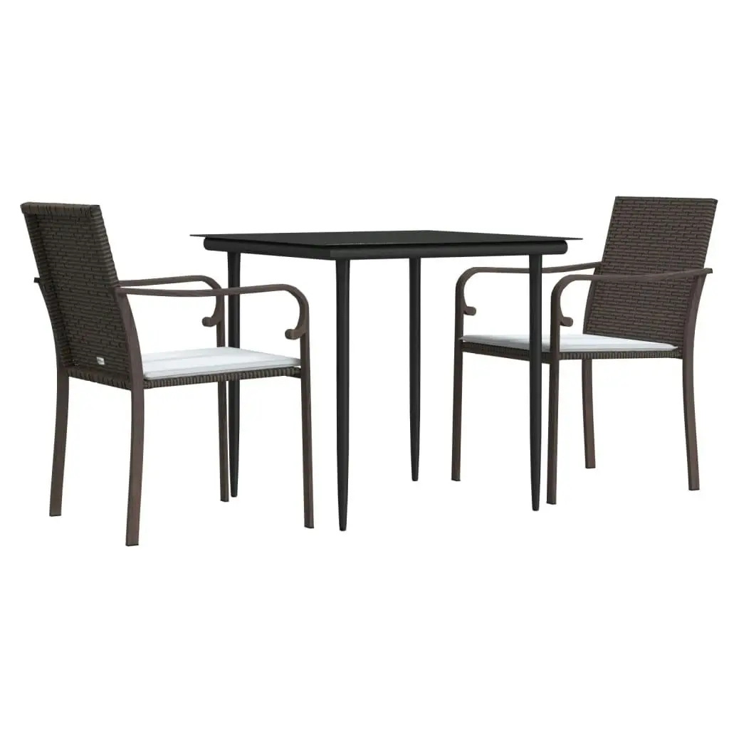 3 Piece Garden Dining Set with Cushions Poly Rattan and Steel 3186937