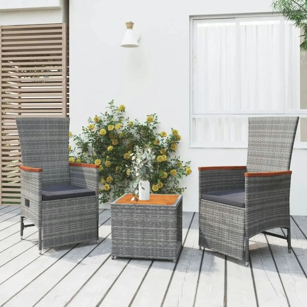 3 Piece Garden Lounge Set Grey Poly Rattan&Solid Wood Acacia 3157654