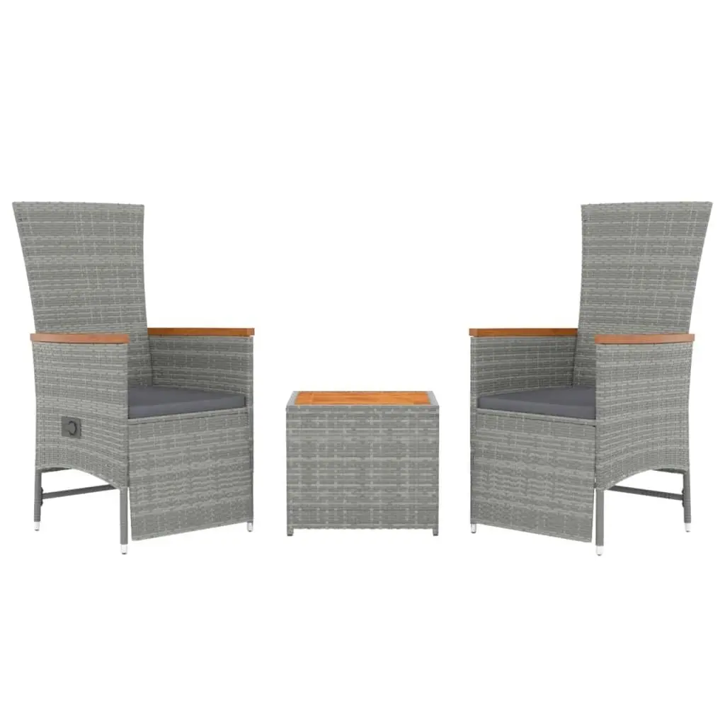 3 Piece Garden Lounge Set Grey Poly Rattan&Solid Wood Acacia 3157654