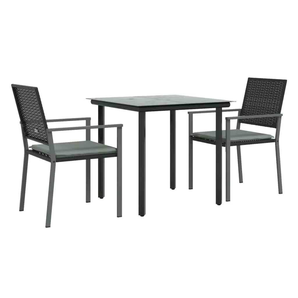 3 Piece Garden Dining Set with Cushions Poly Rattan and Steel 3187017