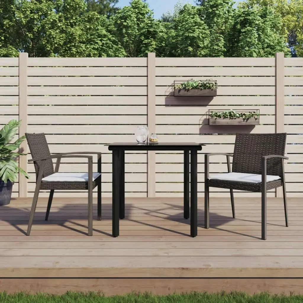 3 Piece Garden Dining Set with Cushions Poly Rattan and Steel 3186985