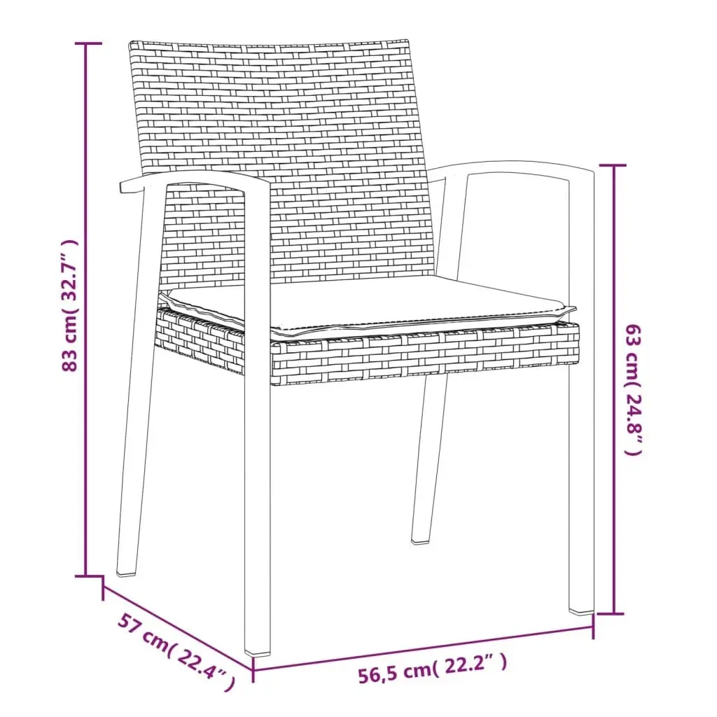 3 Piece Garden Dining Set with Cushions Poly Rattan and Steel 3186985