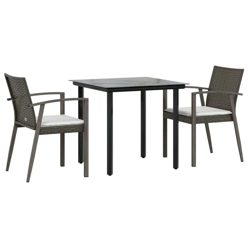 3 Piece Garden Dining Set with Cushions Poly Rattan and Steel 3186985