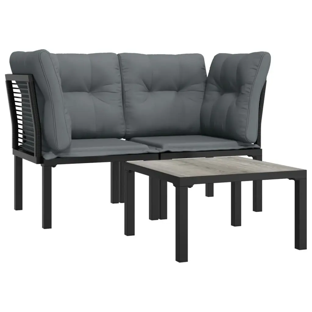 3 Piece Garden Lounge Set Black and Grey Poly Rattan 3187730