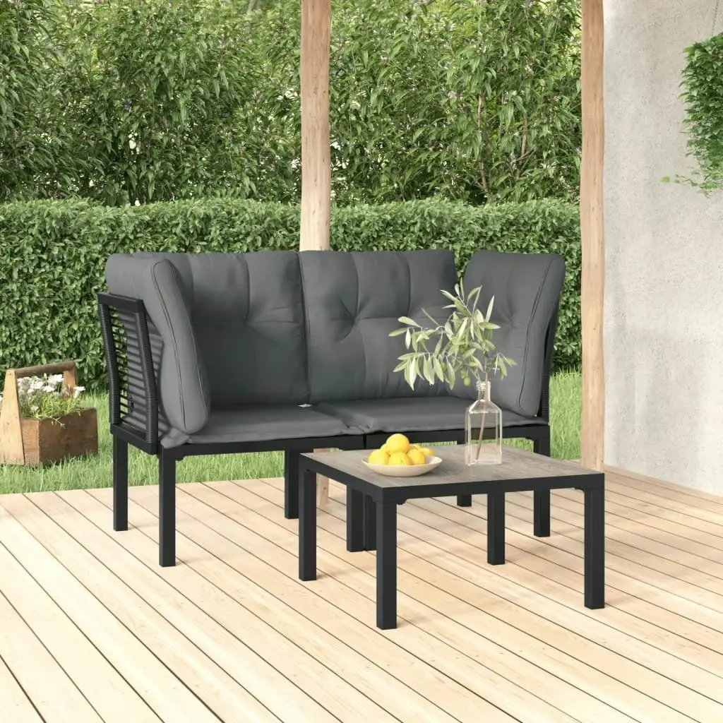 3 Piece Garden Lounge Set Black and Grey Poly Rattan 3187730