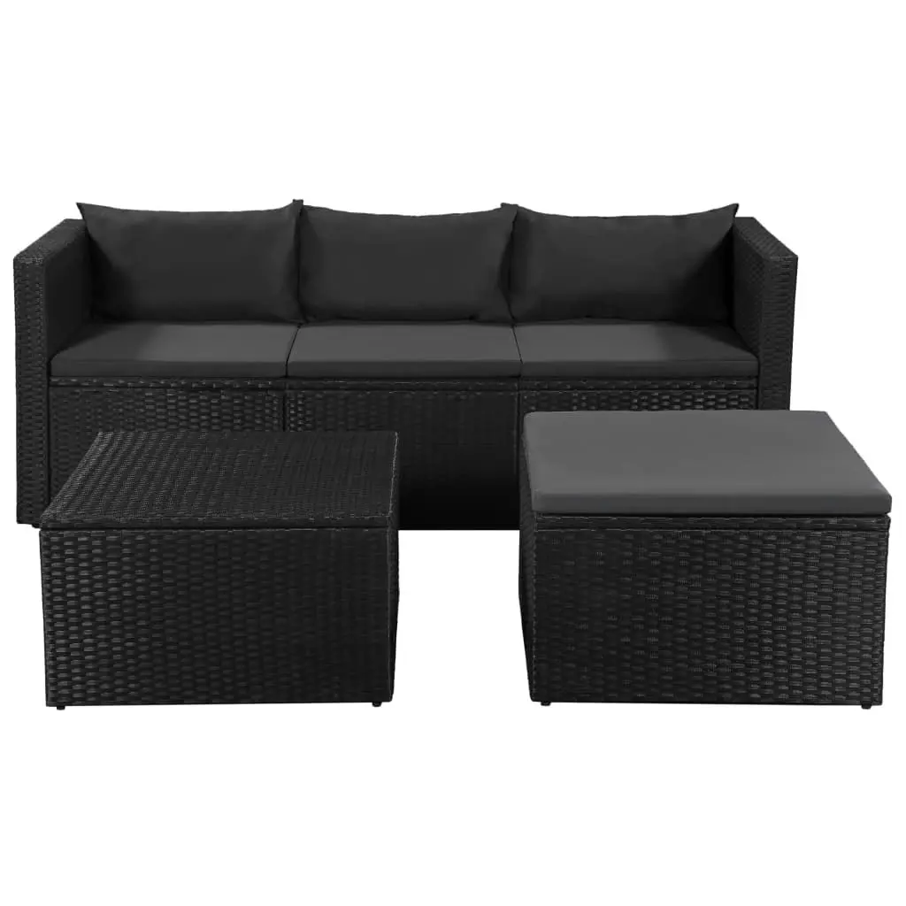 3 Piece Garden Lounge Set Poly Rattan Black and Grey 44169