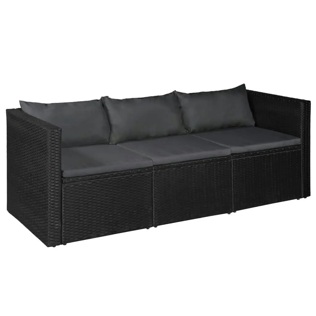 3 Piece Garden Lounge Set Poly Rattan Black and Grey 44169