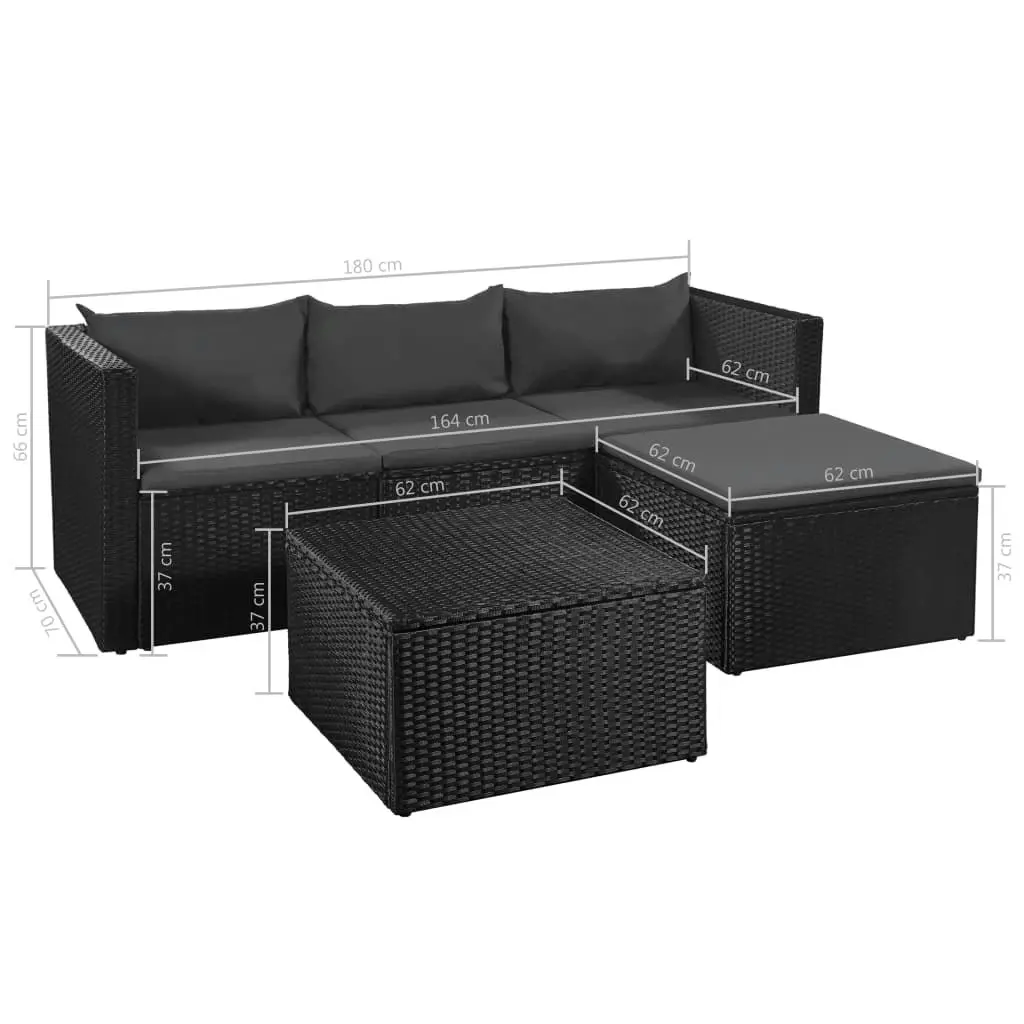 3 Piece Garden Lounge Set Poly Rattan Black and Grey 44169