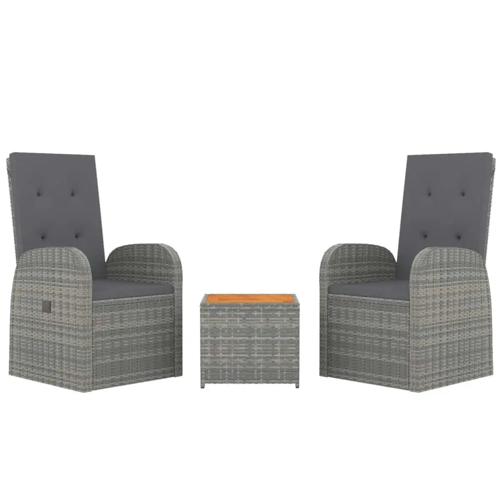 3 Piece Garden Lounge Set Grey Poly Rattan&Solid Wood Acacia 3157655