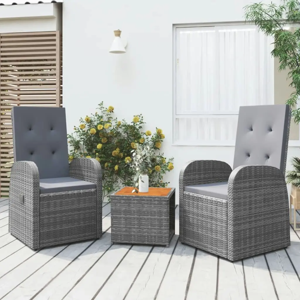 3 Piece Garden Lounge Set Grey Poly Rattan&Solid Wood Acacia 3157655