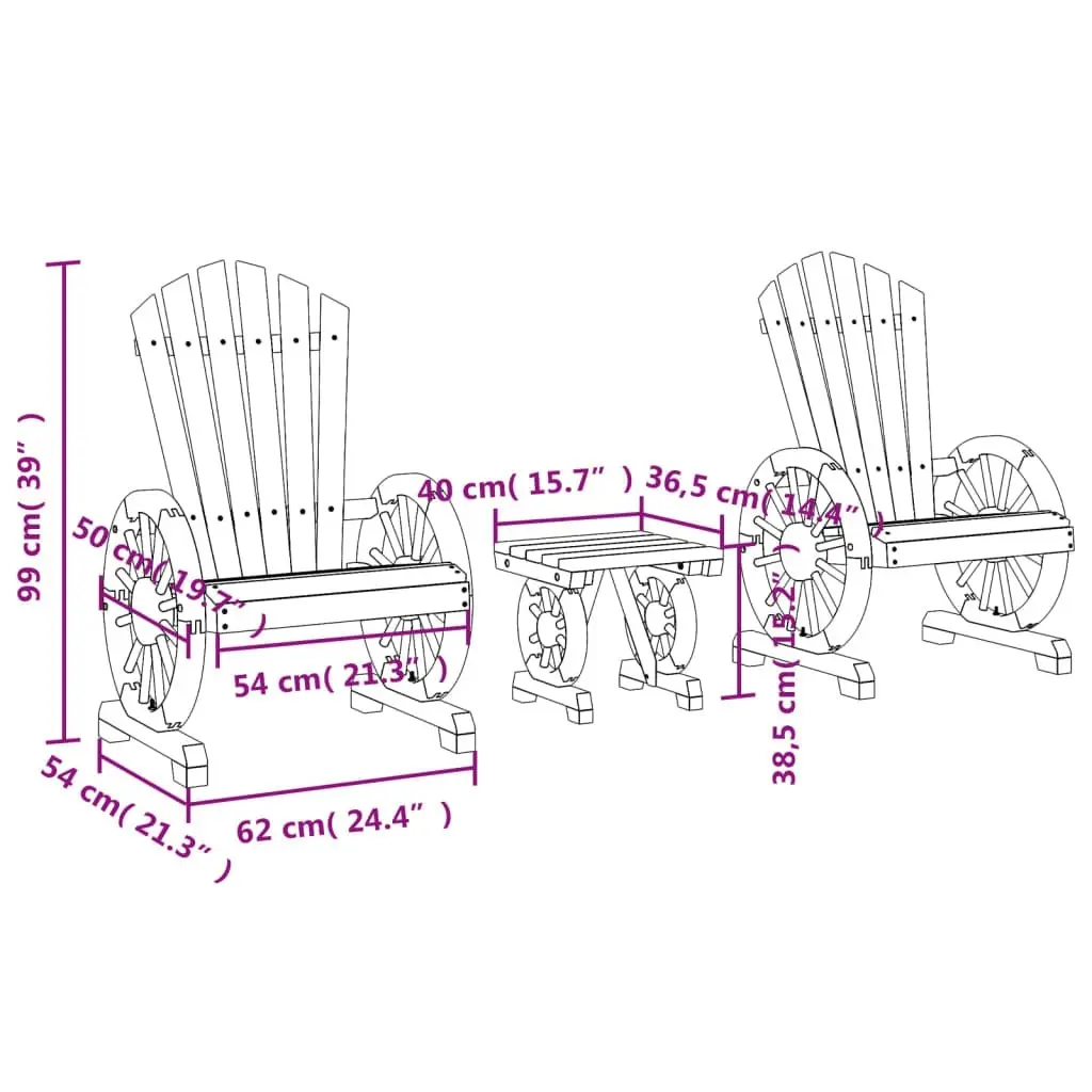 3 Piece Garden Lounge Set Solid Wood Fir 3207121