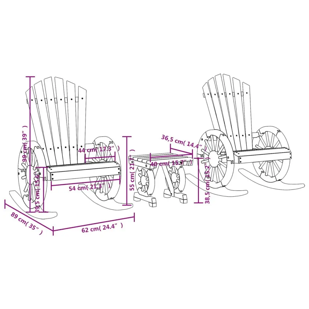 3 Piece Garden Lounge Set Solid Wood Fir 3207123