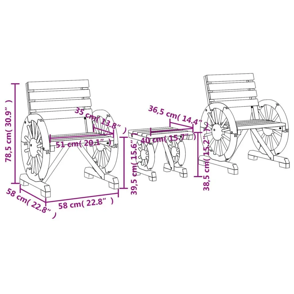 3 Piece Garden Lounge Set Solid Wood Fir 3207129