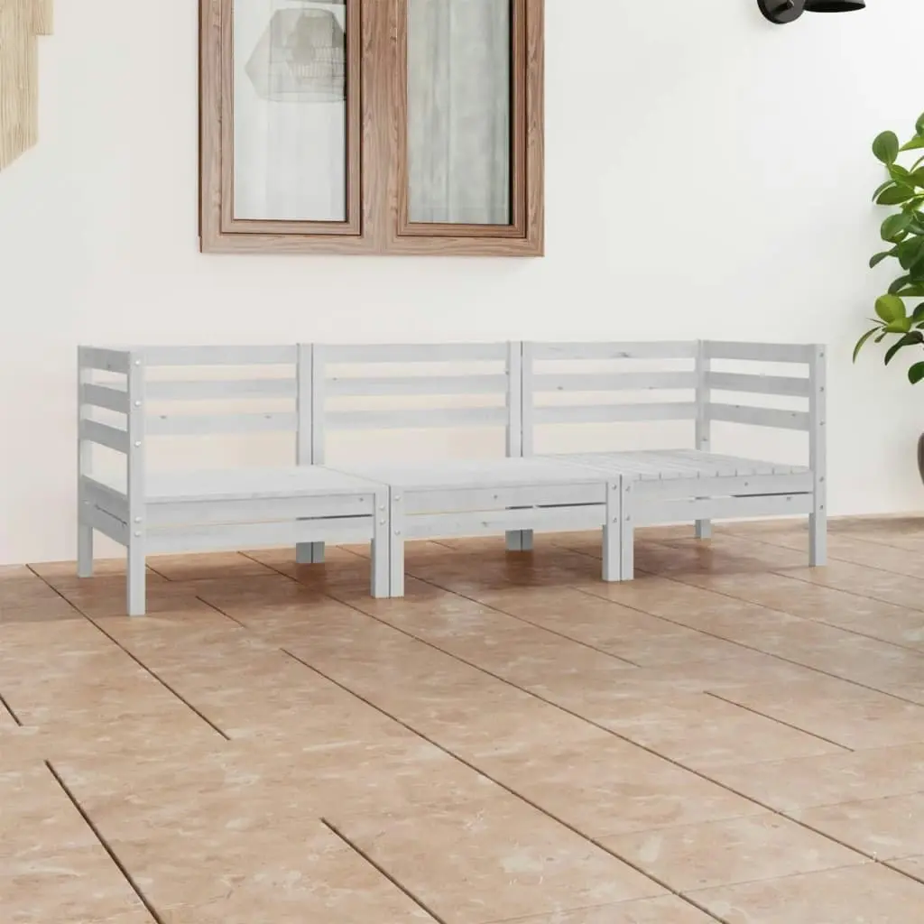 3 Piece Garden Lounge Set White Solid Wood Pine 3082463