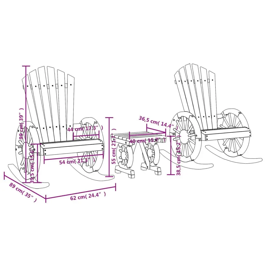 3 Piece Garden Lounge Set Solid Wood Fir 3207124