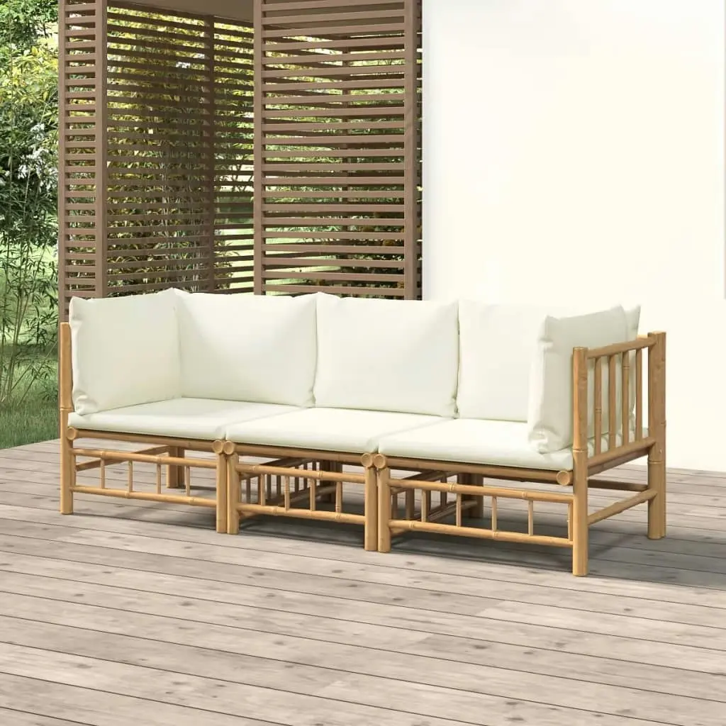 3 Piece Garden Lounge Set with Cream White Cushions  Bamboo 3155183