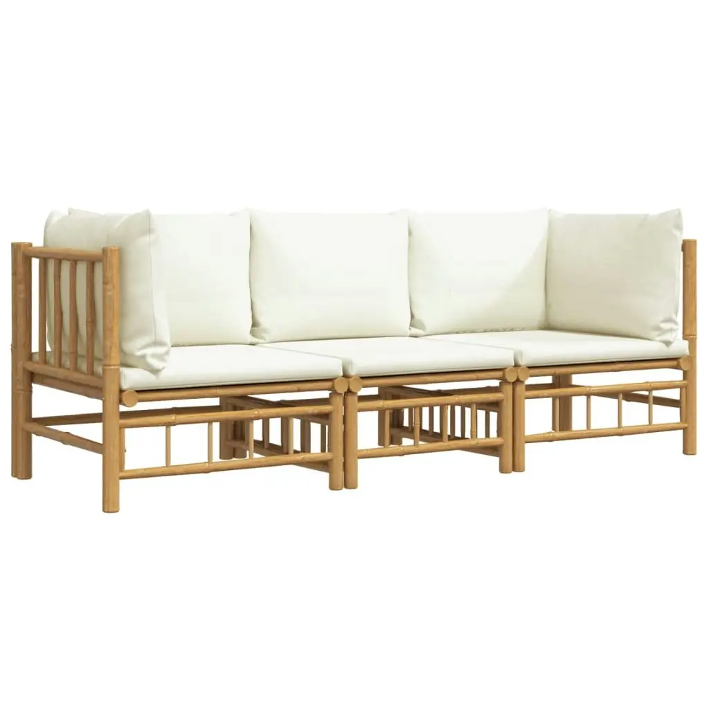 3 Piece Garden Lounge Set with Cream White Cushions  Bamboo 3155183