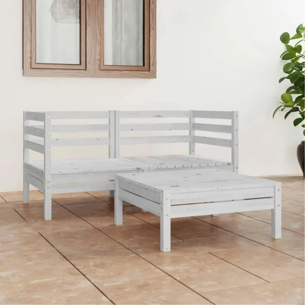 3 Piece Garden Lounge Set White Solid Pinewood 3082393