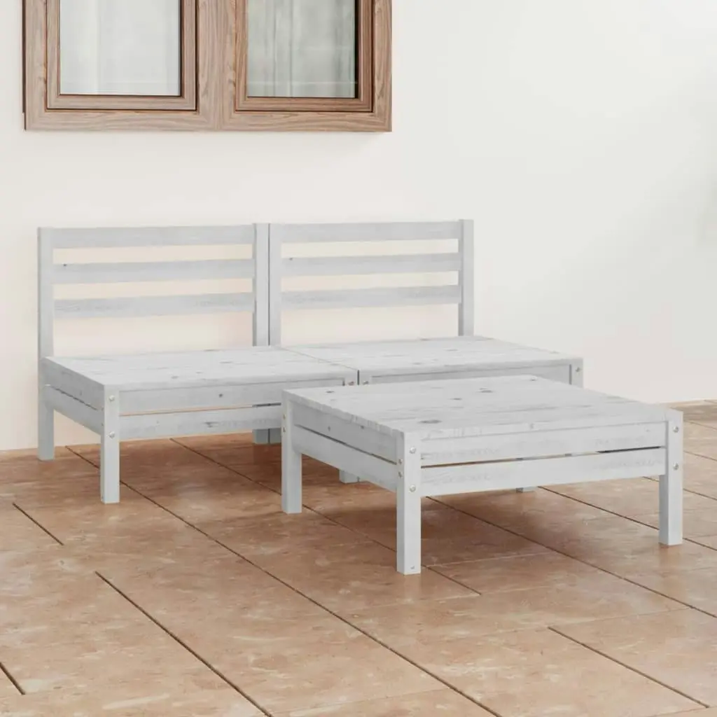 3 Piece Garden Lounge Set White Solid Wood Pine 3082378