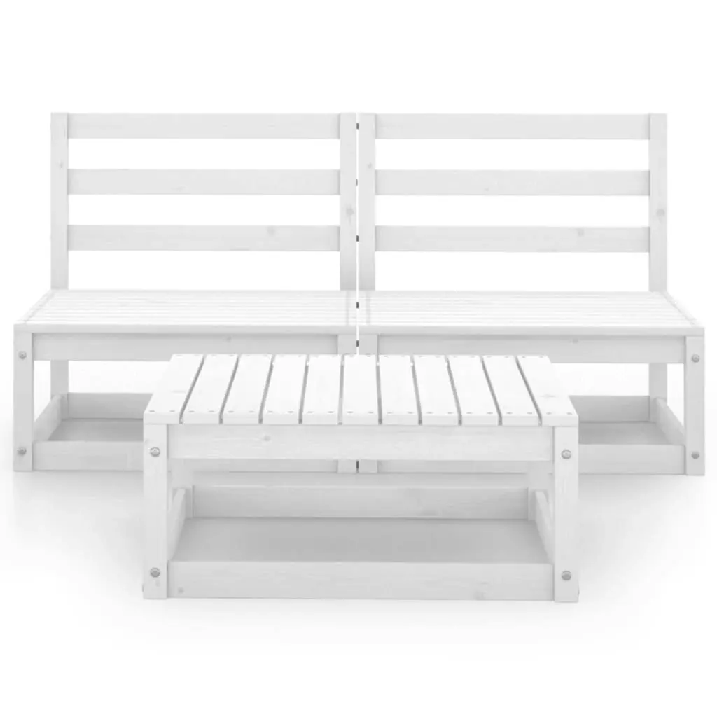 3 Piece Garden Lounge Set White Solid Wood Pine 3075235