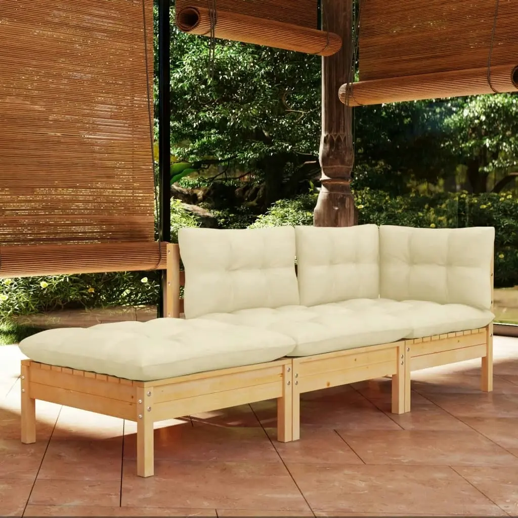 3 Piece Garden Lounge Set with Cream Cushions Solid Wood Pine 3096280