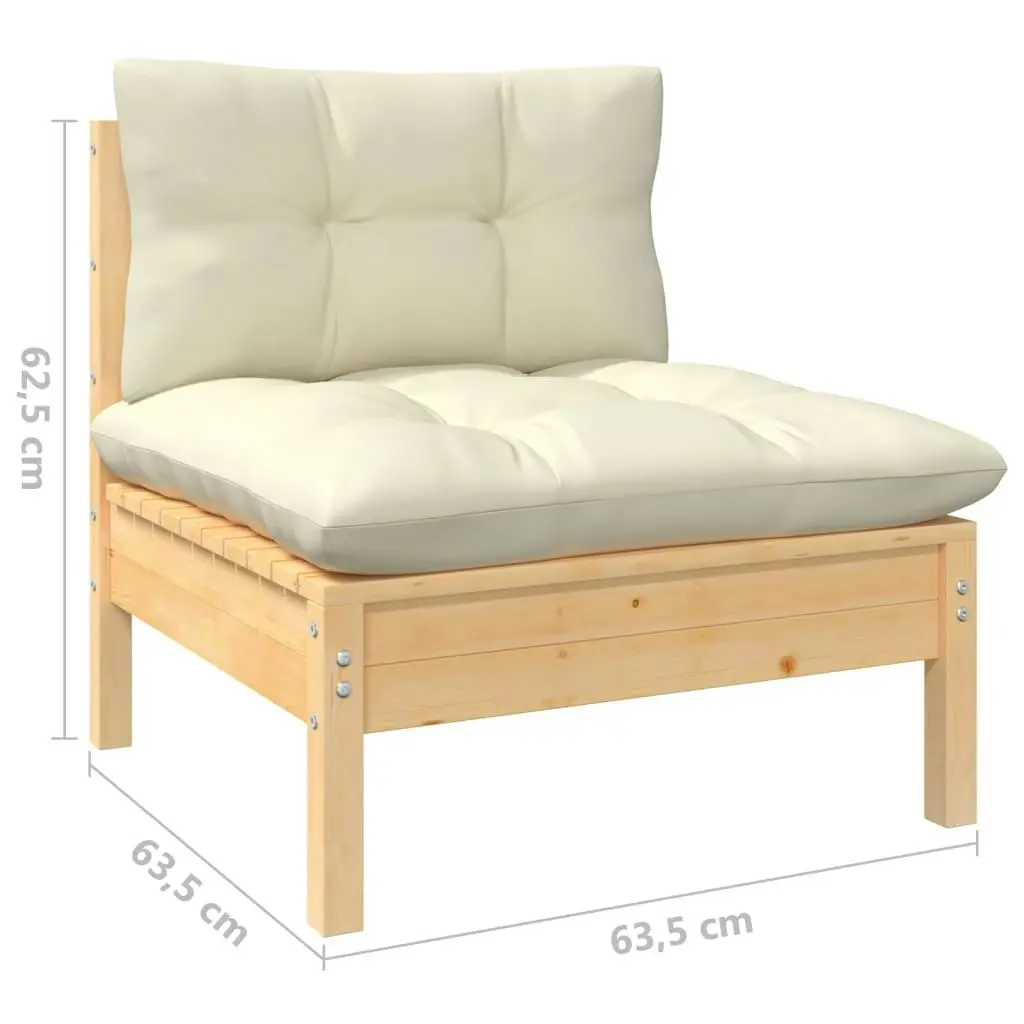 3 Piece Garden Lounge Set with Cream Cushions Solid Wood Pine 3096280