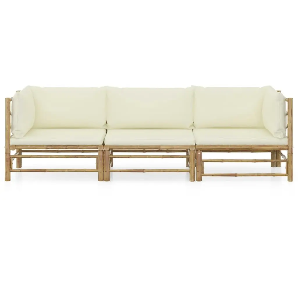 3 Piece Garden Lounge Set with Cream White Cushions Bamboo 3058203