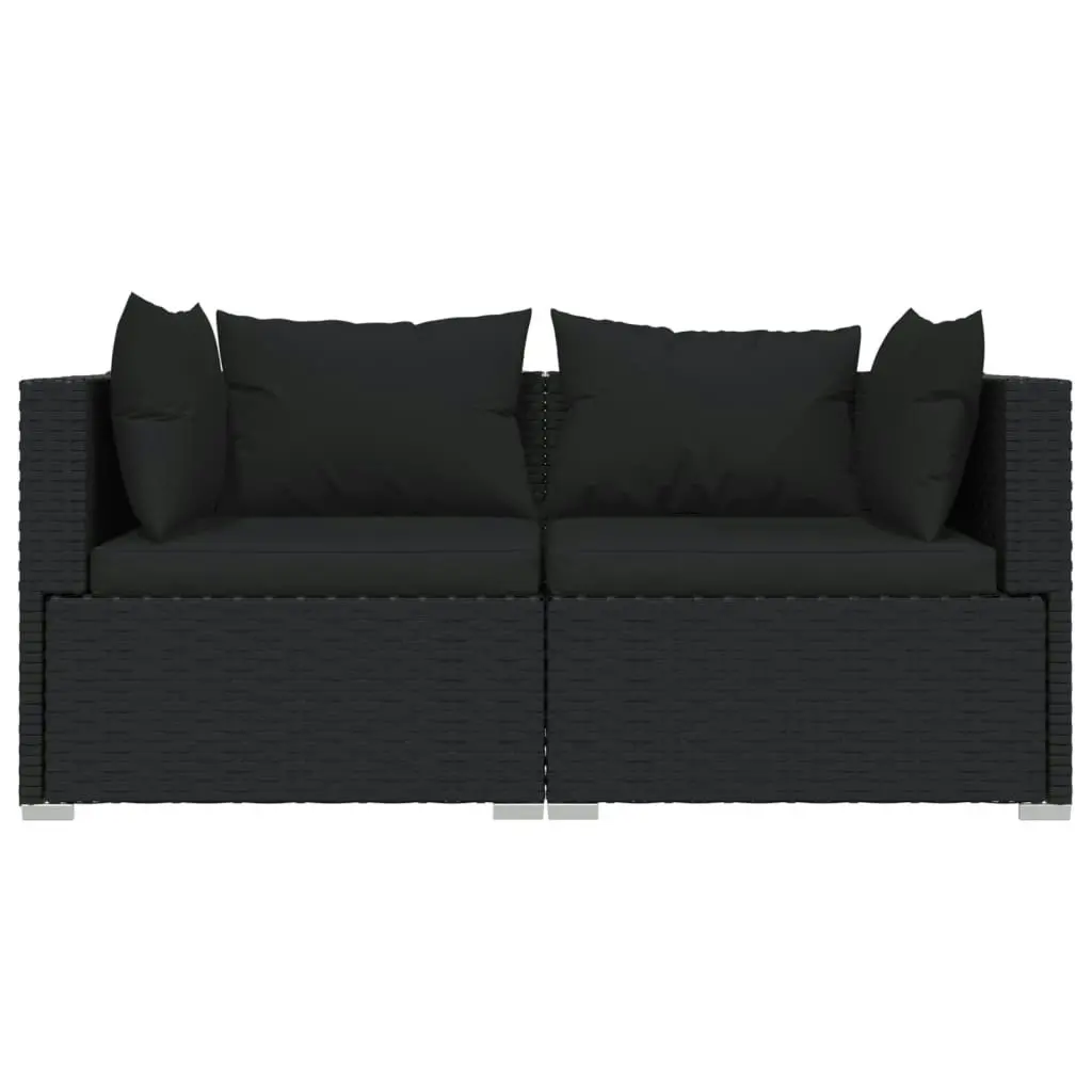 3 Piece Garden Lounge Set with Cushions Black Poly Rattan 317521