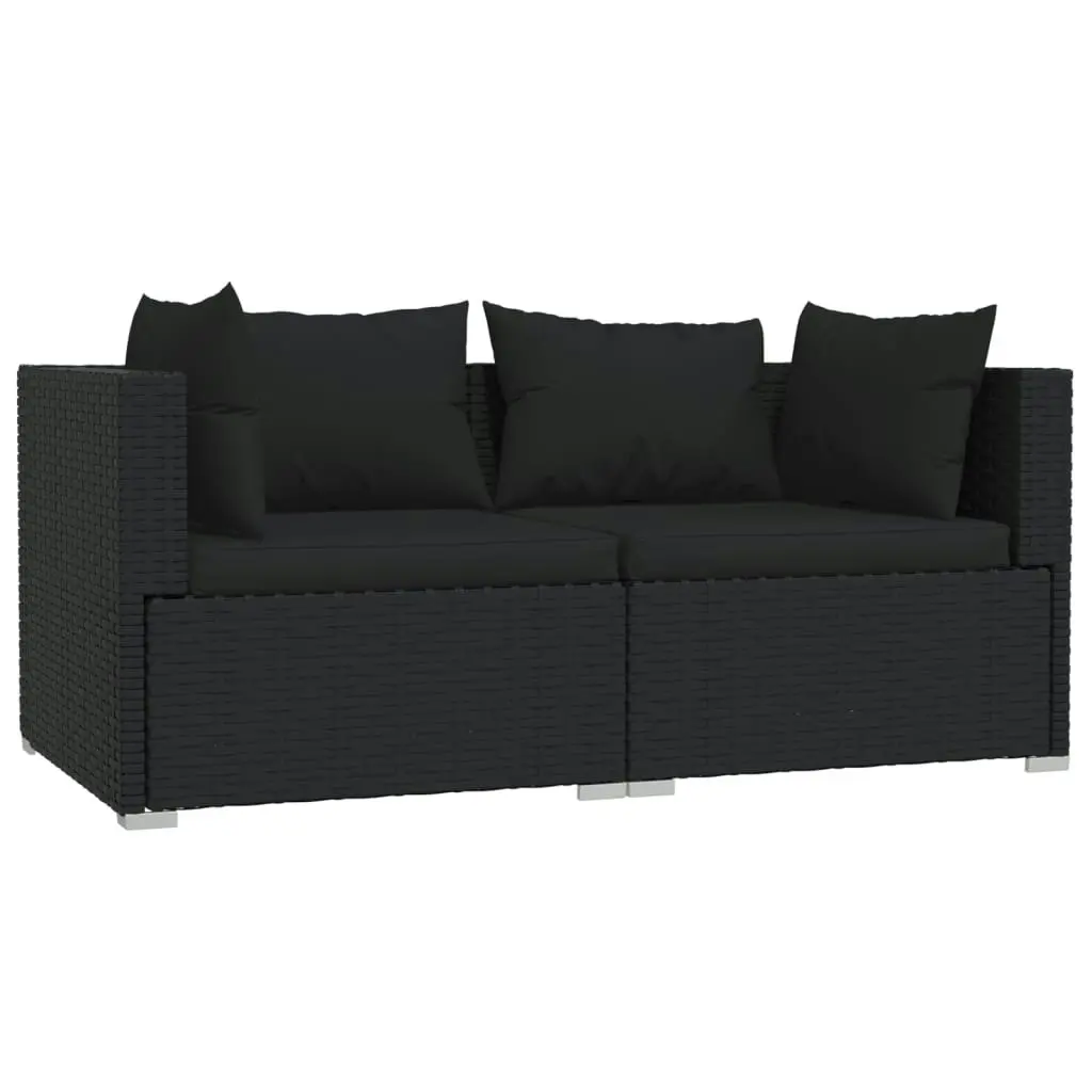 3 Piece Garden Lounge Set with Cushions Black Poly Rattan 317521