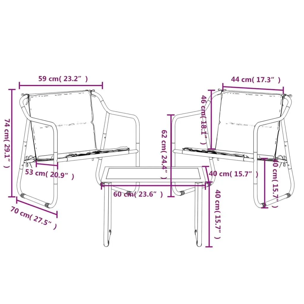 3 Piece Garden Lounge Set with Cushions Anthracite Steel 364107