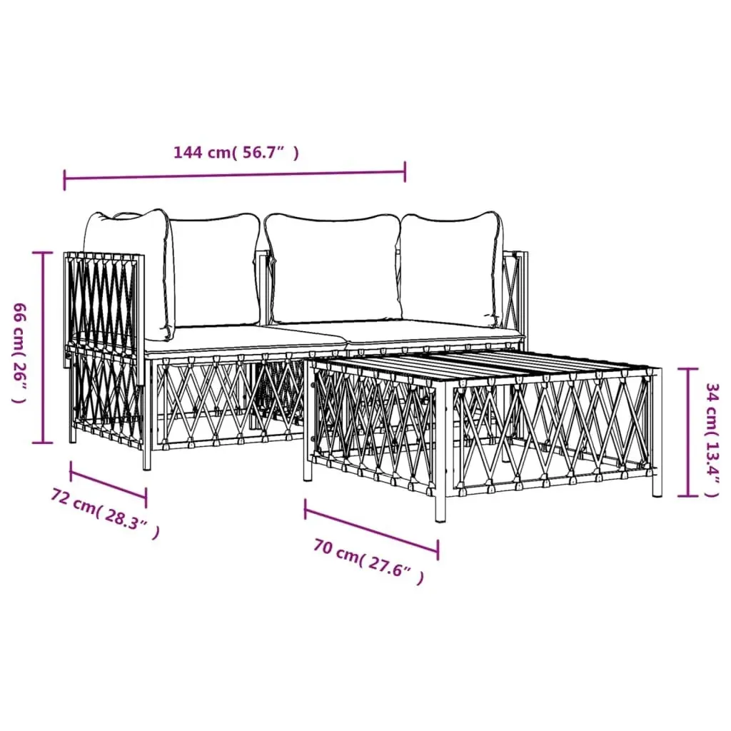 3 Piece Garden Lounge Set with Cushions Anthracite Steel 3186815