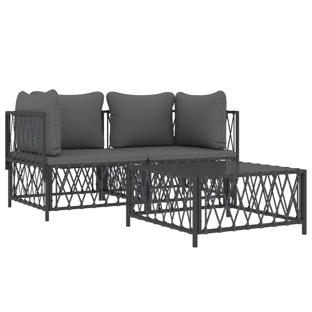 3 Piece Garden Lounge Set with Cushions Anthracite Steel 3186815