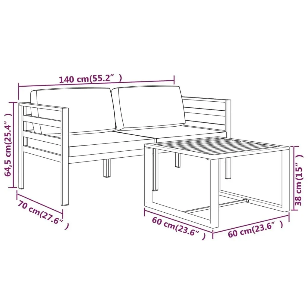 3 Piece Garden Lounge Set with Cushions Aluminium Anthracite 3107779