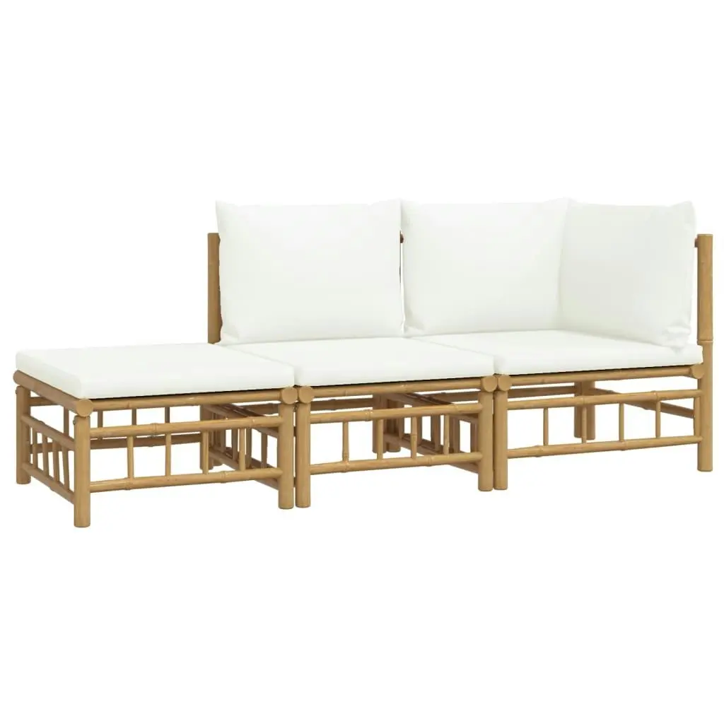 3 Piece Garden Lounge Set with Cream White Cushions  Bamboo 3155204