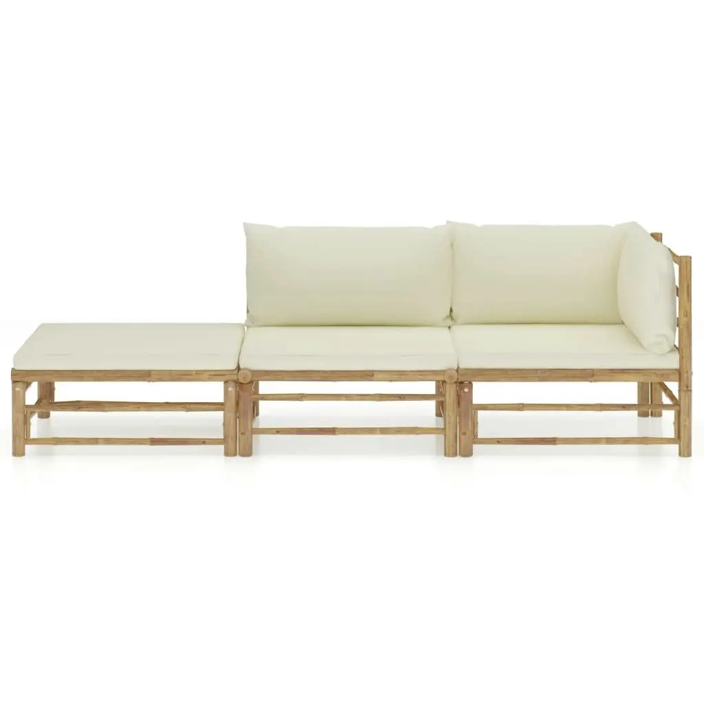 3 Piece Garden Lounge Set with Cream White Cushions Bamboo 3058245