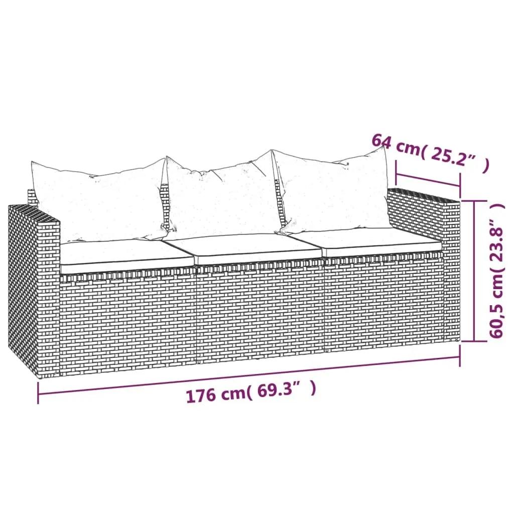 3 Piece Garden Lounge Set with Cushions Grey Poly Rattan 362331