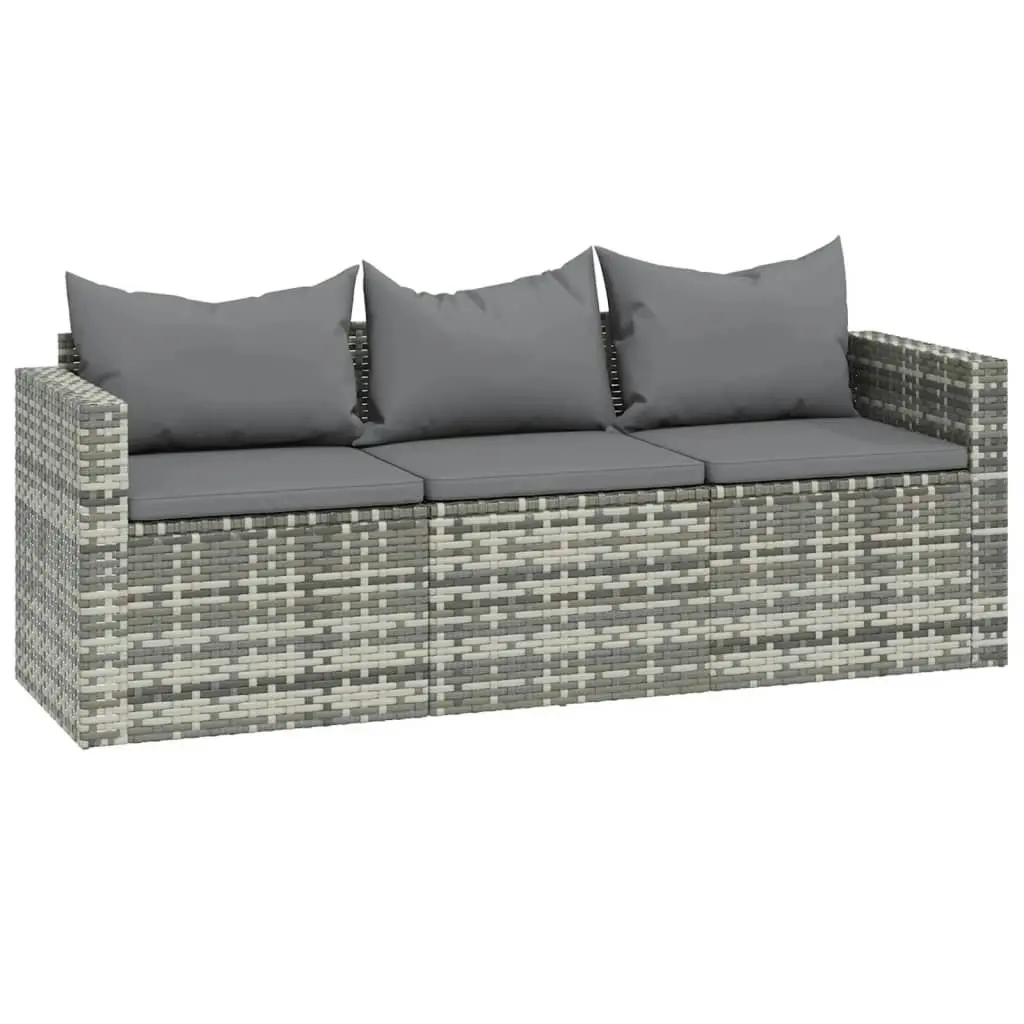 3 Piece Garden Lounge Set with Cushions Grey Poly Rattan 362331