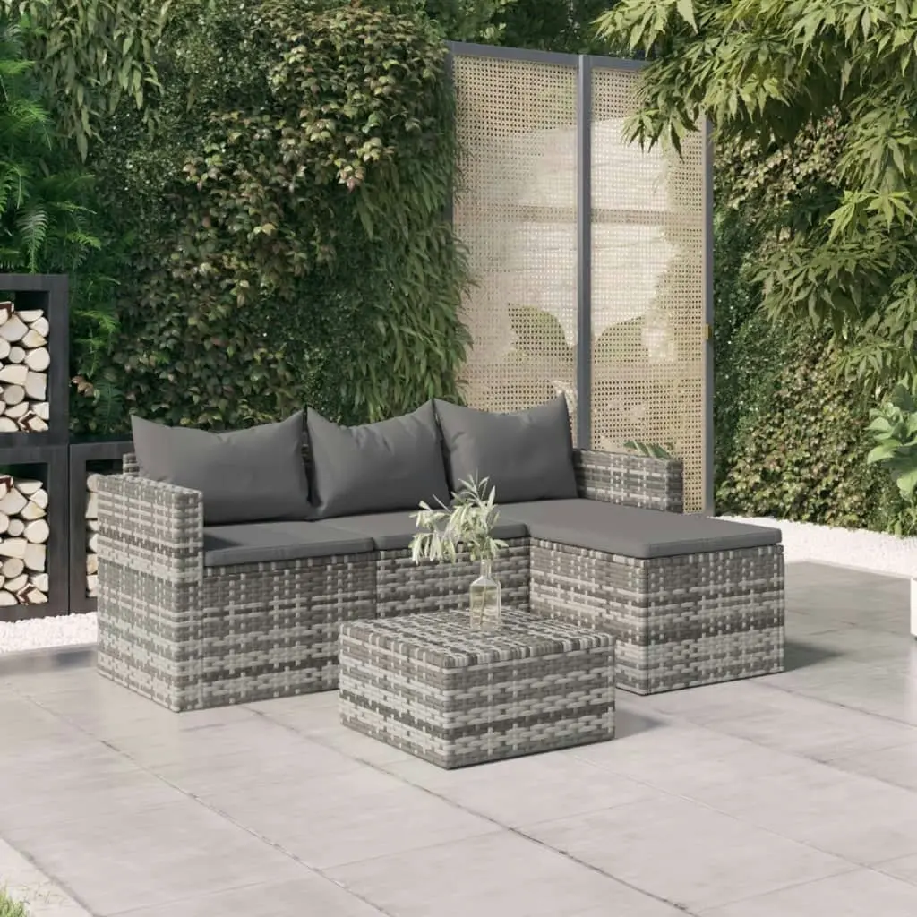 3 Piece Garden Lounge Set with Cushions Grey Poly Rattan 362331