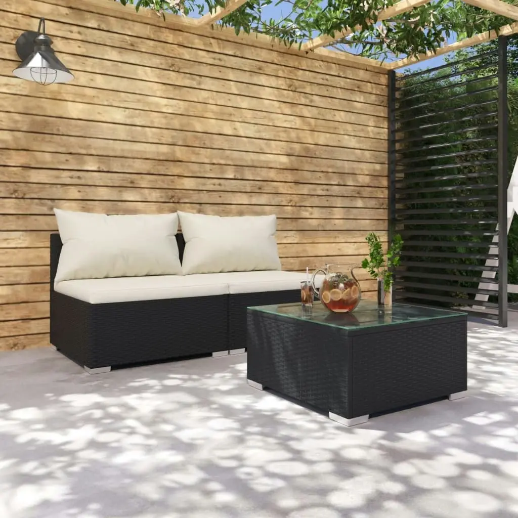 3 Piece Garden Lounge Set with Cushions Poly Rattan Black 3101399