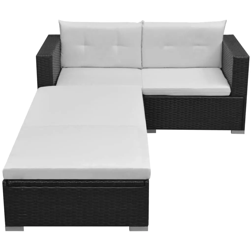 3 Piece Garden Lounge Set with Cushions Poly Rattan Black 42748