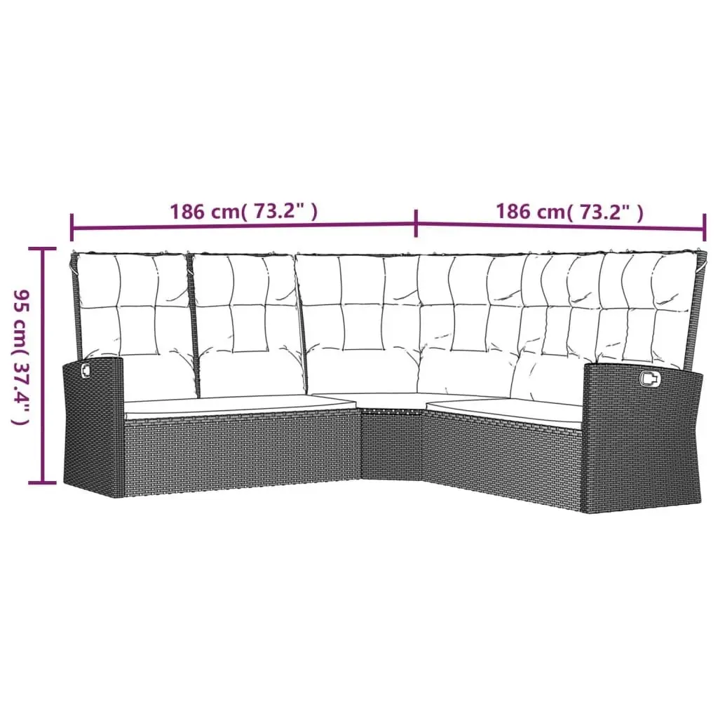 3 Piece Garden Lounge Set with Cushions Black Poly Rattan 362177