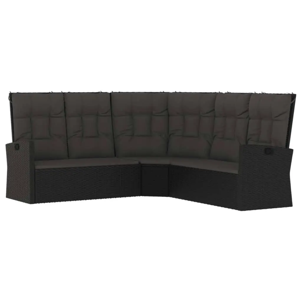 3 Piece Garden Lounge Set with Cushions Black Poly Rattan 362177